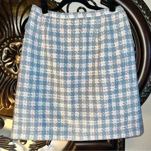 J. G. Hook Women's Houndstooth Pale Blue Pink White Fully Lined Skirt Size 10P
